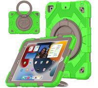 V-MOTA Flat Protect Spider-Man Cute Silicone Compatible with iPad 7th 8th 9th (2019/2020/2021) Generation 10.2 inch; Rotatable Kickstand Bracelet Protective Cover (Green Grey)