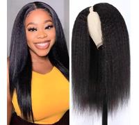 V Part Glueless Wig Kinky Straight Human Hair Wig U Part Wigs For Women 150% Density Brazilian Yaki Straight Human Hair Wig V Shape Clip In Wigs Natural Black Color 14 Inch