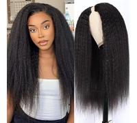V Part Yaki Perruque de cheveux humains raides sans colle - Densité 150 % mise à niveau U Part sans colle Tête complète Clip en demi-perruque en forme de V frontale prête à l'emploi