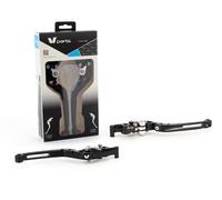 V PARTS Leviers repliables 177mm taillé masse noir/visserie alu avec adaptateurs par paire Kawasaki