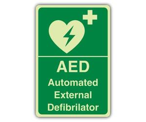 V Safety AED Panneau de défibrilateur externe automatisé 200 x 300 mm | Phosphorescent | Vinyle auto-adhésif double lueur | Signalisation de sécurité incendie - Fabriqué en Grande-Bretagne