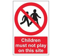 V Safety Children Must Not Play On This Site - Portrait 200 x 300 mm - Panneau de sécurité en plastique rigide 2 mm