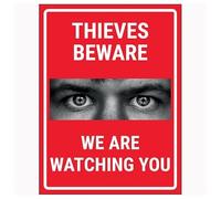 V Safety Criminals Beware We Are Watching You Red Panneau de sécurité en aluminium brossé 3 mm 200 x 300 mm