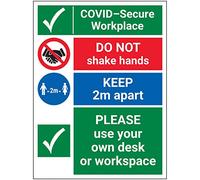 V Safety CV137BC-S Vsafety COVID-Secure Workplace - Utilisez votre propre bureau en vinyle autocollant 300 mm x 400 mm