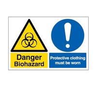 V Safety Danger Biohazard - Protective Clothing Must Be Worn - Panneau de sécurité en aluminium composite - 400 x 300 mm - 3 mm