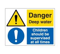 V Safety Danger Deep Water Children Should Be Supervised At All Times Grand paysage 600 x 450 mm Autocollant en vinyle