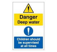 V Safety Danger Deep Water Children Should Be Supervised At All Times - Portrait 200 x 300 mm - Panneau de sécurité en plastique rigide de 1 mm
