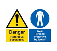 V Safety Danger Hazardous Substances/Wear PPE - Paysage 400 x 300 mm - Panneau de sécurité en plastique rigide de 1 mm