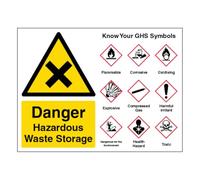 V Safety Danger Hazardous Waste Storage Guidance - Grand paysage 400 x 300 mm - Panneau de sécurité en plastique rigide super résistant de 2 mm