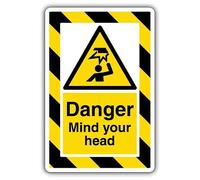 V Safety Danger Mind Your Head - ExtraViz Panneau de sécurité autocollant en vinyle phosphorescent 250 x 350 mm