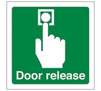 V Safety Door Release - Carré 150 x 150 mm - Vinyle autocollant - Panneau de sécurité effet aluminium