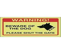 V Safety DP010AR-G Panneau en plastique rigide Inscription Glow In the Dark Beware of The Dog, Please Shut The Gate 200 mm x 150 mm