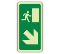 V Safety Emergency Exit - Flèche vers le bas à droite - Panneau EC - 150 x | Brillent dans le noir | Vinyle auto-adhésif double lueur | Signalisation sûre - Fabriqué en Grande-Bretagne