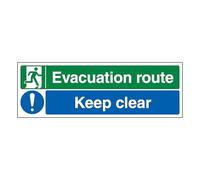 V Safety Evacuation Route/Keep Clear 300 x 100 mm - Panneau de sécurité en plastique rigide de 1 mm - Marqueur d'itinéraire de sortie d'urgence - Sécurité incendie et accès d'urgence - Conforme à la