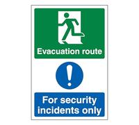 V Safety Evacuation Route Left/Security Incidents Only - Portrait 200 x 300 mm - Panneau de sécurité en plastique rigide de 1 mm