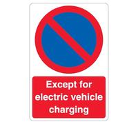 V Safety Except Electric Vehicle Charging - No Waiting - 200 x 300 mm - Panneau de sécurité réfléchissant en aluminium composite 3 mm