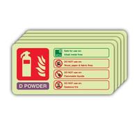 V Safety Extincteur à poudre photoluminescent D - Panneau de sécurité paysage - 220 x 110 mm - Plastique rigide de 1,2 mm - Triple lueur