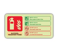 V Safety Extincteur en mousse phosphorescente résistant à l'alcool - Panneau paysage - Format paysage - 180 x 90 mm - Fabriqué en vinyle autocollant double lueur - Signalisation de sécurité incendie