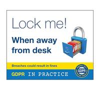 V Safety GDPR Autocollant en vinyle avec inscription « Lock Me ! When Away From Desk » 100 x 80 mm