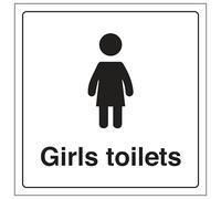 V Safety Girls Toilets Panneau de sécurité autocollant en vinyle Effet aluminium 200 x 200 mm