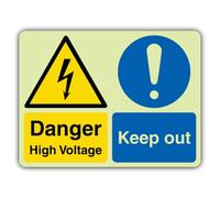 V Safety Glow In The Dark Danger High Voltage - Panneau « Keep Out » - 600 x 450 mm - Fabriqué en vinyle autocollant triple lueur - Panneau d'avertissement de danger - Fabriqué en Grande-Bretagne