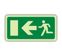 V Safety Glow In The Dark Fire Exit - Running Man - Flèche gauche - Panneau directive CE - 400 x 200 mm - Fabriqué en vinyle autocollant double lueur - Signalisation de sécurité incendie - Fabriqué en