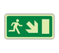 V Safety Glow In The Dark Fire Exit - Running Man - Flèche vers le bas à droite - Panneau directive CE - 300 x 150 mm - Fabriqué en vinyle autocollant double lueur - Signalisation de sécurité incendie