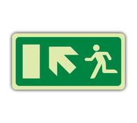 V Safety Glow In The Dark Fire Exit - Running Man - Flèche vers le haut à gauche - Panneau directive CE - 400 x 200 mm - Fabriqué en vinyle autocollant double lueur - Signalisation de sécurité
