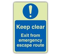 V Safety Keep Clear Exit From Emergency Escape Route Panneau 150 x 225 mm | Phosphorescent | Vinyle auto-adhésif triple lueur | Signalisation de sécurité incendie - Fabriqué en Grande-Bretagne