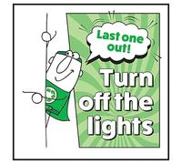 V Safety Last One Out! Turn Off The Lights Man Left Panneau de sécurité en aluminium brossé 3 mm 100 x 100 mm