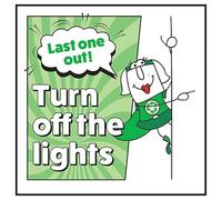 V Safety Last One Out! Turn Off The Lights Woman Right Panneau de sécurité en aluminium brossé 3 mm 100 x 100 mm