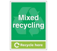 V Safety Mixed Recycling Recycle Here - Portrait 450 x 600 mm - Panneau de sécurité composite en aluminium 3 mm