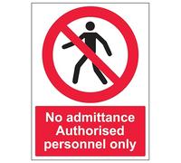 V Safety No Admittance - Authorised Personnel Only 210 x 297 mm (A4) - Panneau de sécurité en plastique rigide ultra résistant de 2 mm