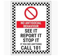 V Safety No Antisocial Behaviour/See It Report It Stop It/If You See Anything Call 101 Panneau de sécurité en aluminium composite 3 mm 200 x 300 mm