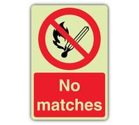 V Safety No Matches Panneau en vinyle double lueur 300 x 450 mm | Phosphorescent | Vinyle auto-adhésif double lueur | Signalisation d'interdiction - Fabriqué en Grande-Bretagne