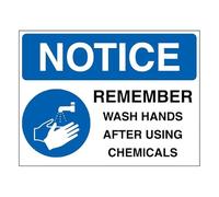 V Safety NOTICE - Panneau de sécurité autocollant en vinyle - Remember Wash Hands After Using Chemicals 400 x 300 mm