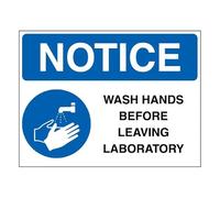 V Safety NOTICE - Wash Hands Before Leaving Laboratory Panneau de sécurité autocollant en vinyle phosphorescent 400 x 300 mm