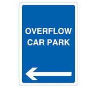 V Safety Overflow Car Park - Blue Arrow Left 210 x 297 mm (A4) - Panneau de sécurité en aluminium composite de 3 mm