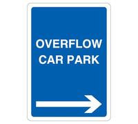 V Safety Overflow Car Park - Blue Arrow Right 210 x 297 mm (A4) - Panneau de sécurité en aluminium composite de 3 mm