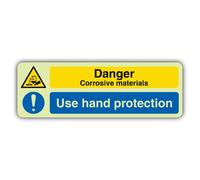 V Safety Panneau de protection des mains phosphorescents Danger Corrosive Materials Use Format paysage 450 x 150 mm Fabriqué en Grande-Bretagne