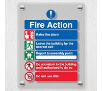V Safety Panneau de sécurité 5 points Fire Action Notice/Do Not Use Lifts - 150 x 200 mm - Acrylique Perspex moulé transparent