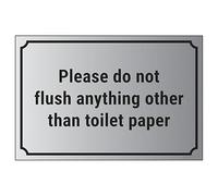 V Safety Panneau de sécurité autocollant en vinyle effet aluminium avec inscription « Please Do Not Flush Anything Other Than Toilet Paper » 200 x 150 mm