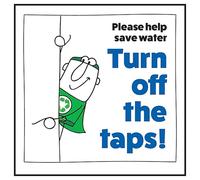 V Safety Panneau de sécurité autocollant en vinyle Effet aluminium Inscription en anglais « Please Help Save Water Turn Off The Tap » 100 x 100 mm