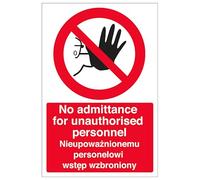 V Safety Panneau de sécurité autocollant en vinyle effet aluminium Inscription No Admittance For Unauthorised Personnel 200 x 300 mm