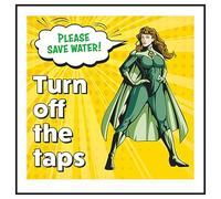 V Safety Panneau de sécurité autocollant en vinyle effet aluminium Inscription Please Save Water! Turn Off The Taps Heroine 100 x 100 mm