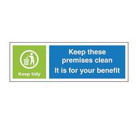 V Safety Panneau de sécurité autocollant en vinyle effet aluminium Motif paysage Keep These Premises Clean... Keep Tidy 300 x 100 mm