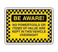 V Safety Panneau de sécurité autocollant en vinyle Inscription No Powertools Or Items Of Value Are Kept In This Vehicle Overnight 400 x 300 mm