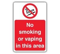 V Safety Panneau de sécurité autocollant en vinyle Inscription No Smoking Or Vaping In This Area 300 x 450 mm