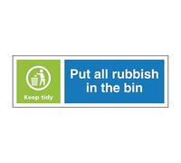 V Safety Panneau de sécurité autocollant en vinyle Motif paysage Inscription "Put All Rubbish In The Bin Keep Tidy" 300 x 100 mm