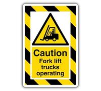 V Safety Panneau de sécurité autocollant en vinyle phosphorescent avec inscription « Caution Fork Lift Trucks Operating » ExtraViz 250 x 350 mm